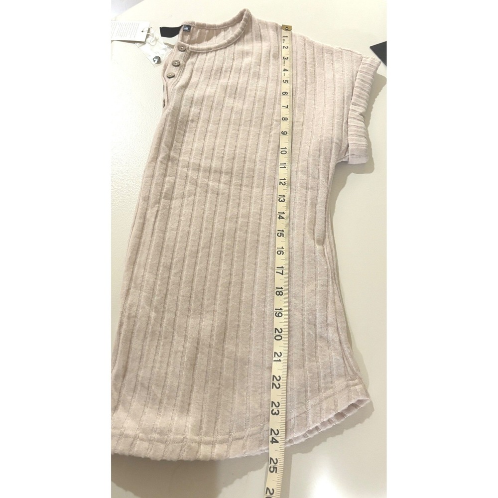Automet Womens Ribbed Henley Top Beige Short Sleeve Cuffed Shirt Medium NWT - Picture 4 of 7